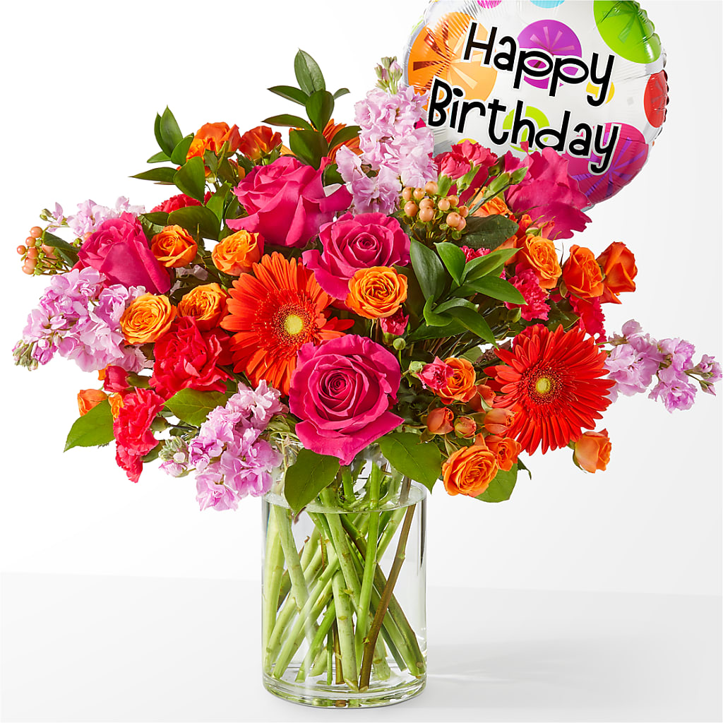 Fiesta Bouquet with Birthday Balloon – Rustic Daisy Floral, Pahrump NV