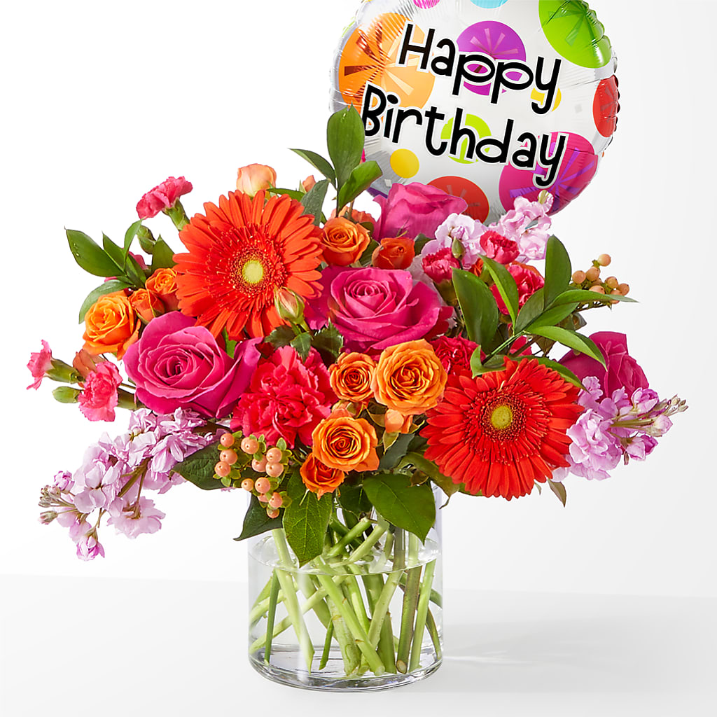Fiesta Bouquet with Birthday Balloon – Rustic Daisy Floral, Pahrump NV