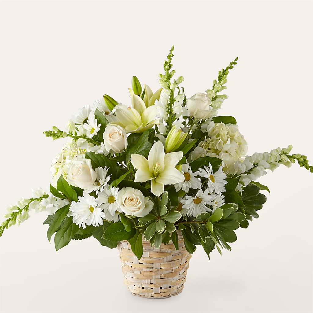Ivory Elegance Floral Basket – Rustic Daisy Floral, Pahrump NV