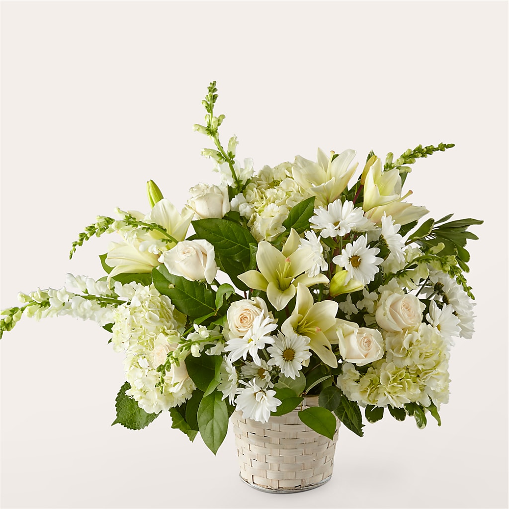 Ivory Elegance Floral Basket – Rustic Daisy Floral, Pahrump NV