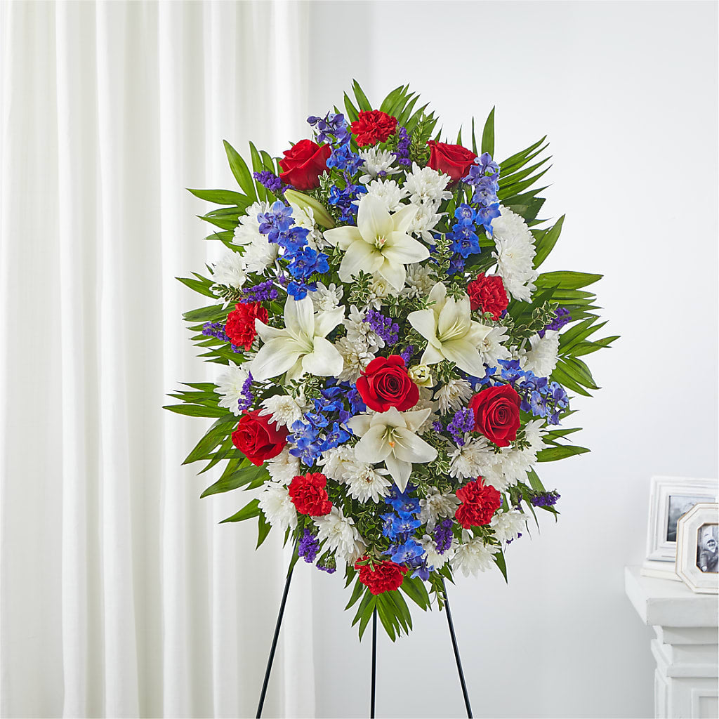Cherished Service Standing Spray – Rustic Daisy Floral, Pahrump NV