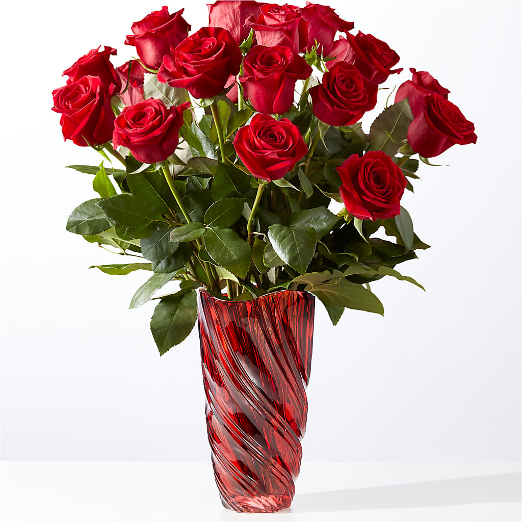 Classic Love Red Rose Bouquet with Luxe Swirl Vase – Rustic Daisy Floral, Pahrump NV