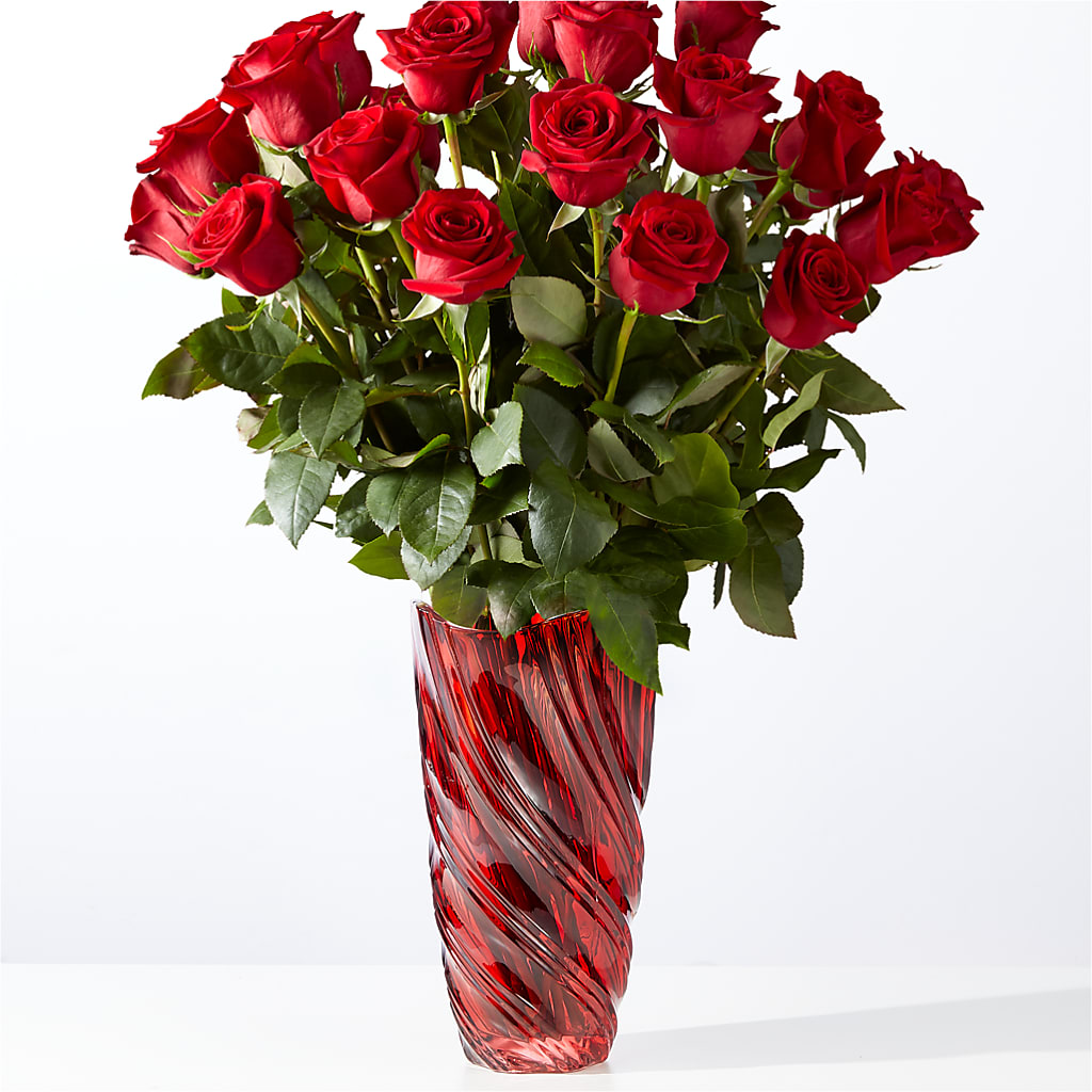 Classic Love Red Rose Bouquet with Luxe Swirl Vase – Rustic Daisy Floral, Pahrump NV